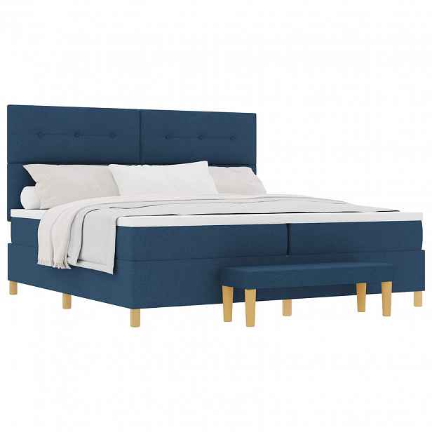 vidaXL Postel s boxspringem s čelo Modrá 200 x 200 cm textil