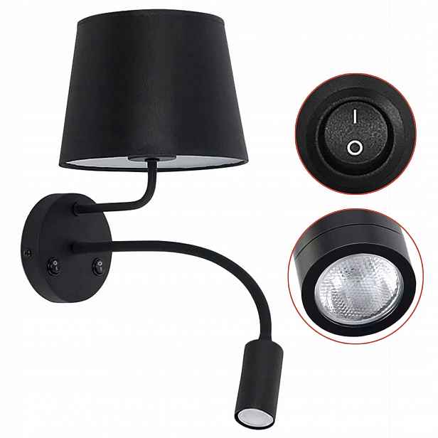Černá nástěnná lampa E27 Nástěnné Led svítidlo s nastavitelným vypínačem