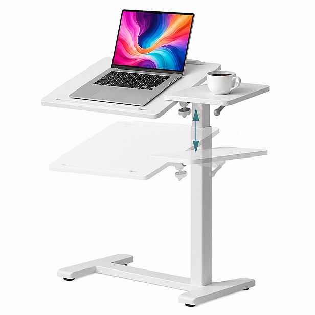 Relaxdays STŮL Bílý výškově nastavitelný na kolečkách ocel MDF 67,5 až 102 cm