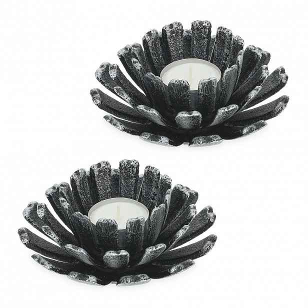 Relaxdays SVÍCEN Stříbrný 2dílný-Set květ litina 6x13,5 cm