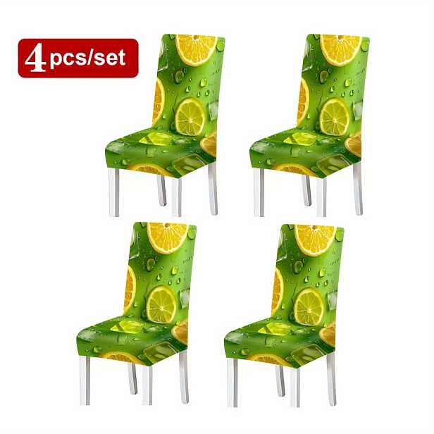TEMU 2/4/6ks Nové Prémiové Módní Potahy na Židle, Svěží a Jasná Zelená Citronová Potisková Série, Dekorační Potahy na Jídelní Židle, Chrániče Židlí,