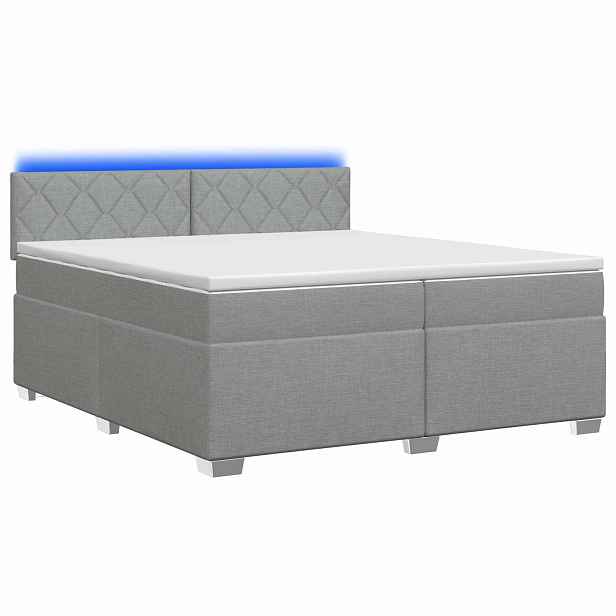 vidaXL Box spring postel s matrací a LED Světle šedá 200 x 200 cm