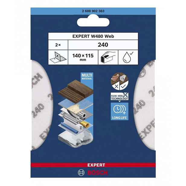 Bosch - Brusný papír P240, 115x140 mm, 2 ks 2608902383