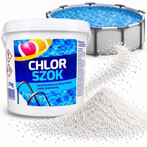 Chlor Šok 3KG Do Bazénové Vody Baktericidní Granulát Protiplísňový
