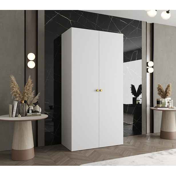 Elegantní šatní skříň CAITIR 1 100 cm - bílá / zlaté úchyty