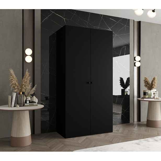 Elegantní šatní skříň CAITIR 1 100 cm - černá / černé úchyty
