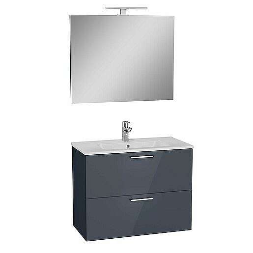 Koupelnová skříňka s umyvadlem zrcadlem a osvětlením Vitra Mia 79x61x39,5 cm antracit lesk