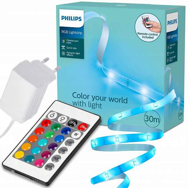 Led pásek Philips 30M Rgb Vícebarevný Set S Dálkovým Ovládáním A Napájecím Zdrojem