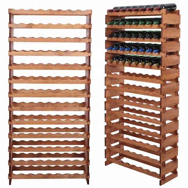 Regál na 104 lahve, modulární stojan na víno 13x8, bez nářadí, dřevěný