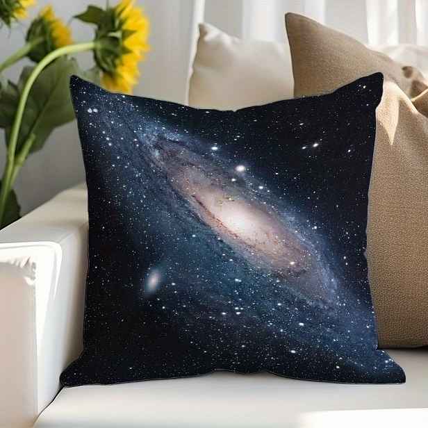 TEMU 1ks Galaktický povlak na polštář - Spirálový galaxie v tmavě modré, zipový uzávěr, měkký plyšový potah do obýváku ložnice, astronomická dekorace