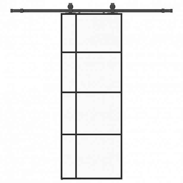 vidaXL Posuvné dveře se sadou kování černé 76x205 cm ESG Glass