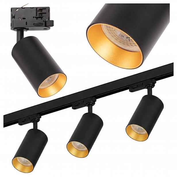 3fázová kolejnice Sada kolejnic 1 m Reflektorová lampa GU10 x3 Černá Zlatá