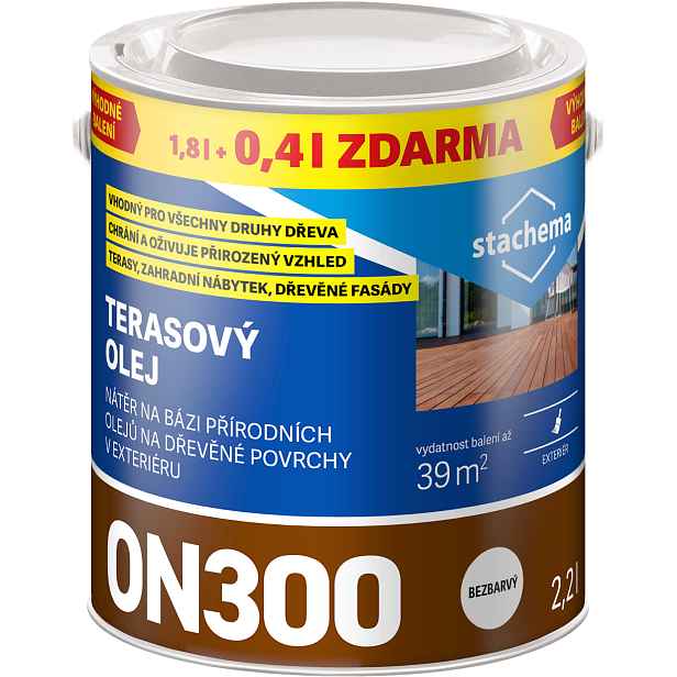 Olej terasový Stachema ON300 bezbarvý 1,8 l + 0,4 l zdarma
