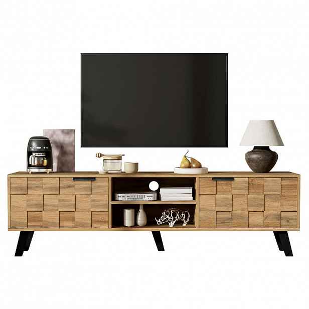 Redom TV stolek 160,5/35,5/45 cm s 2 dvířky a 2 otevřenými přihrádkami, tiché panty a 15 cm volný prostor, Dřevěná