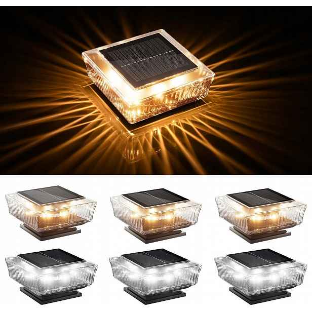 Sada 6 x Solární Lampa na plotový sloupek Oplocení Led 1500 mAh