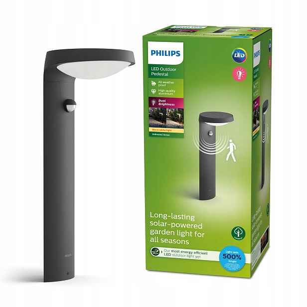 Solární zahradní lampa Sloupek 40 cm Led 1.2W Snímač pohybu soumraku Philips