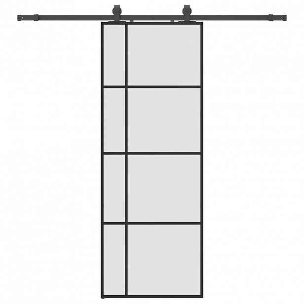 vidaXL Posuvné dveře se sadou kování černé 76x205 cm ESG Glass