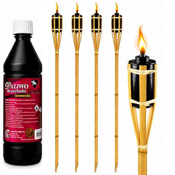 Bambusová pochodeň 4 kusů x 120 cm olej proti komárům 1L "komár Si Nesedne"