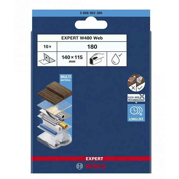 Bosch - Brusný papír P180, 115x140 mm, 10 ks 2608902386