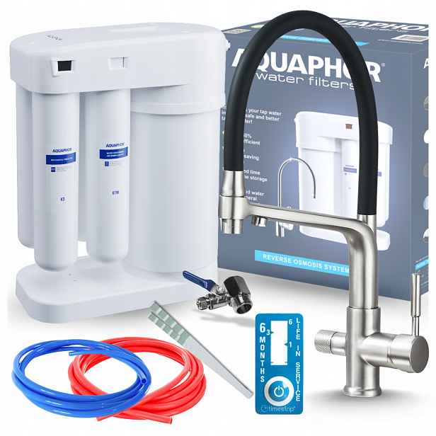 Kuchyňská Baterie Inox Třícestná Pro Vodní Filtr, Sada S Filtrem Aquaphor