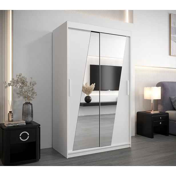 Šatní skříň se zrcadly KAMILA - šířka 120 cm, bílá