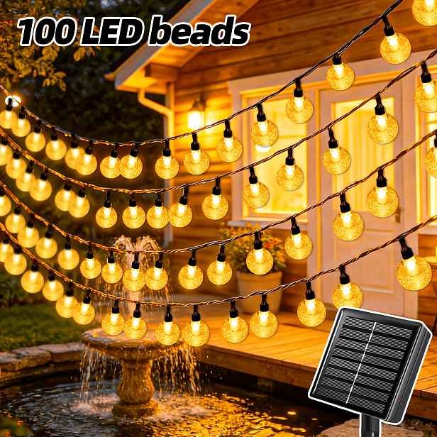 TEMU 100/50/20 LED Solární Venkovní Pohádková Řetězová Světla, Vysoce Svítivá Bublinová Kuličková Řetězová Světla pro Dekoraci Terasy, 12 Světelných