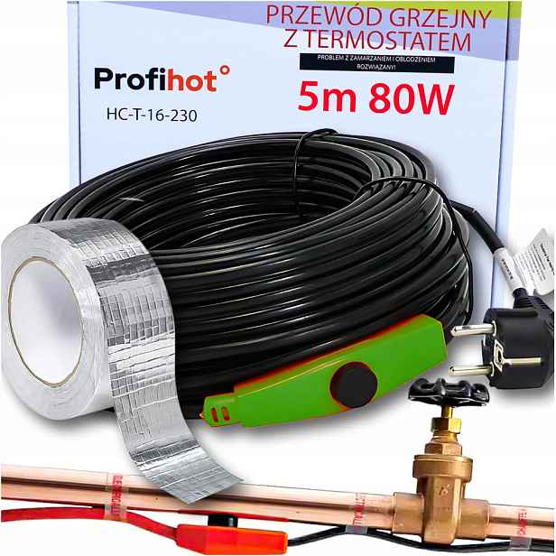 Topný Kabel S Termostatem Páska Bonus Pro Trubky 80W 5M