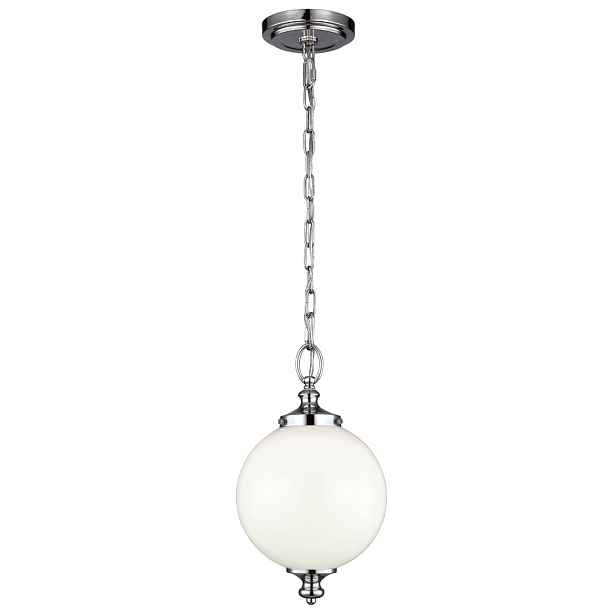 Závěsná lampa chromovaná skleněná bílá ozdobná koule do obývacího pokoje 21 cm Feiss