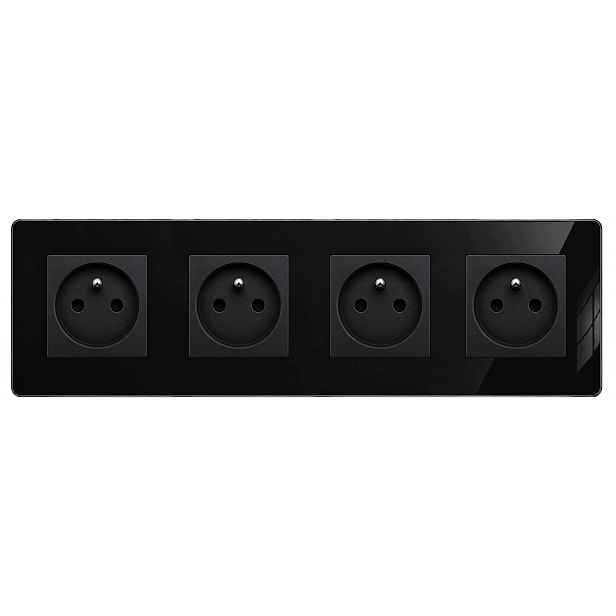 Čtyřnásobná zásuvka z černého skla s uzemněním 4x230V Nuri B-Line