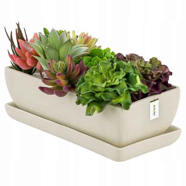 Květináč Kaktusář keramika moderní Bílá Mat 29 Cm sukulenty Obdélník