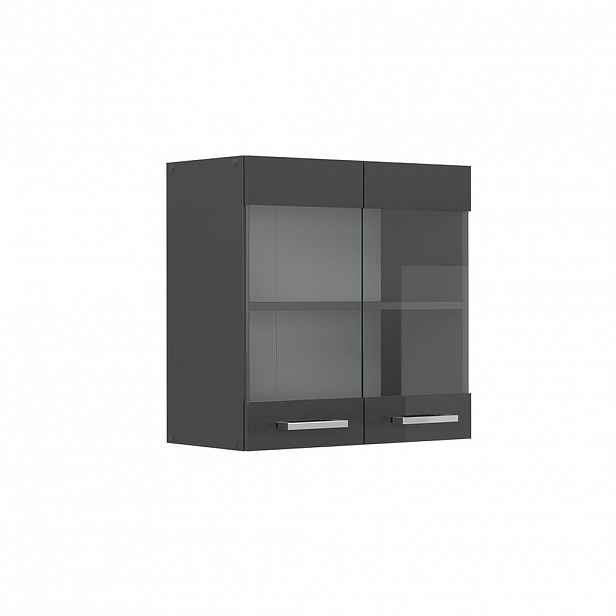 Vicco SKLENĚNÁ KUCHYŇSKÁ SKŘÍŇKA R-Line Antracitový vysoký lesk 60 cm