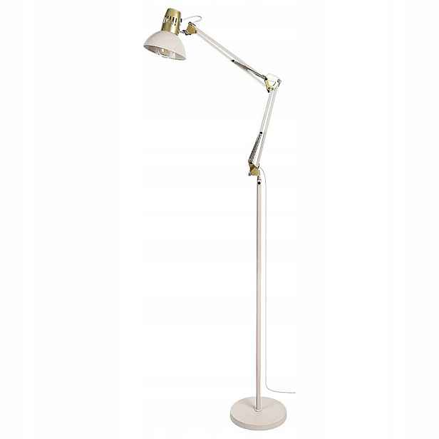 Béžová podlahová lampa Aristeo industriální vedle křesla v obývacím pokoji Rabalux