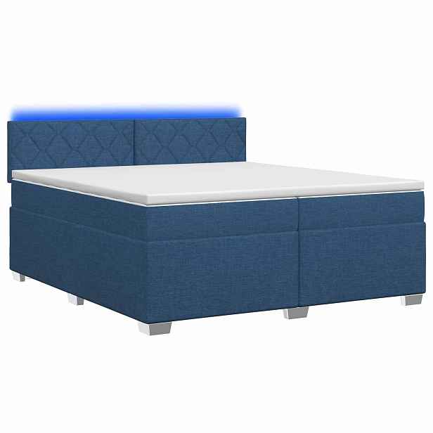 vidaXL Box spring postel s matrací a LED Modrá 200 x 200 cm Textil