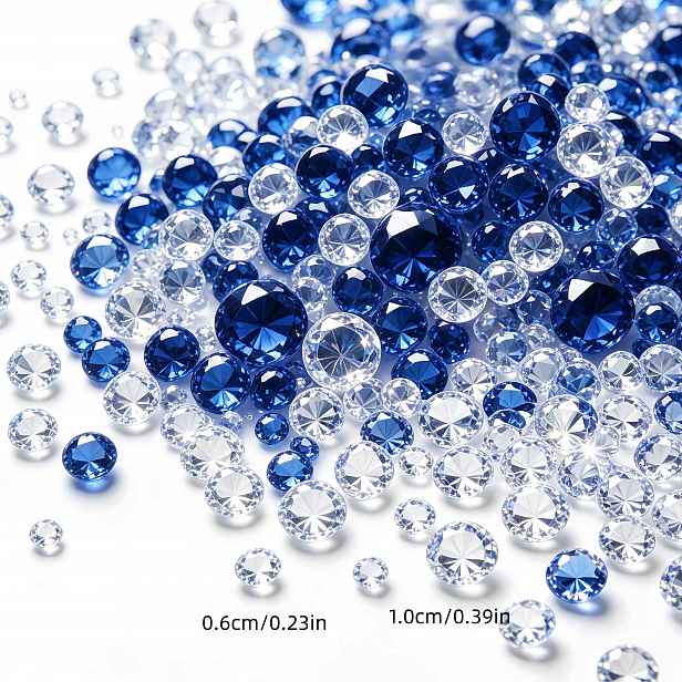 TEMU 944 ks průhledných a modrých akrylátových diamantových výplní do váz vhodných pro svatby, party dekorace, stolní rozptyl, plovoucí svíčky,