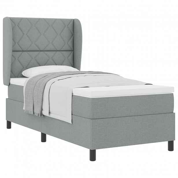 vidaXL Postel s boxspringem s čelo Světle šedá 90 x 190 cm textil