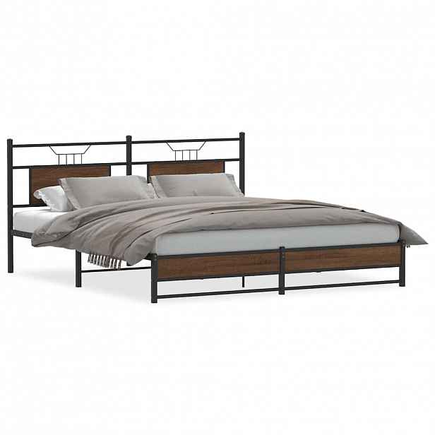 vidaXL Kovový rám postele bez matrace hnědý dub 183 x 213 cm