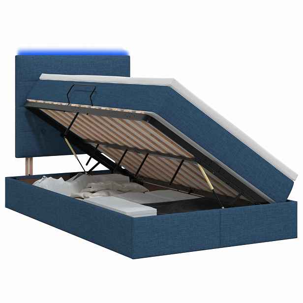 vidaXL LED postel s úložným prostorem a matrací Modrá 120 x 200 cm