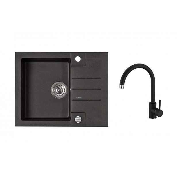 Alveus - Set dřezu Rock 30 a baterie Kati, s ovládáním odpadu, carbon SETA25873