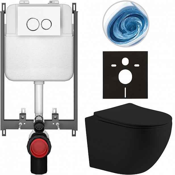 Kompletní WC set Basic/Cesso - černá matná - WC tlačítko Dualo/Bílá - pro zazdění - 49x36 cm - 8050BD86196