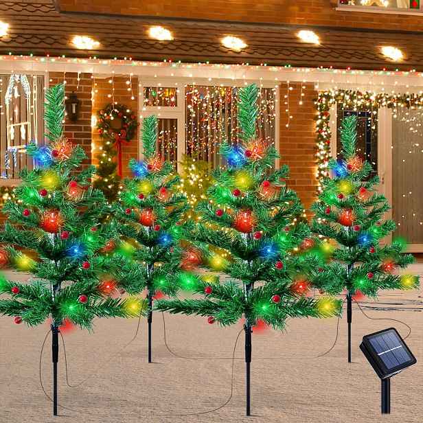 Sada 4 solárních vánočních stromků 80 Led Zahradní vánoční osvětlení