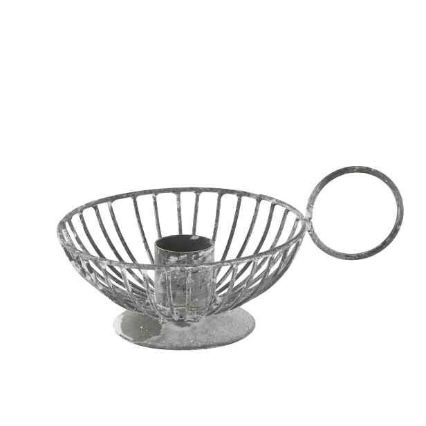 Šedý antik kovový svícen na úzkou svíčku Chamberstick – 13*9*6 cm / Ø 2cm Chic Antique