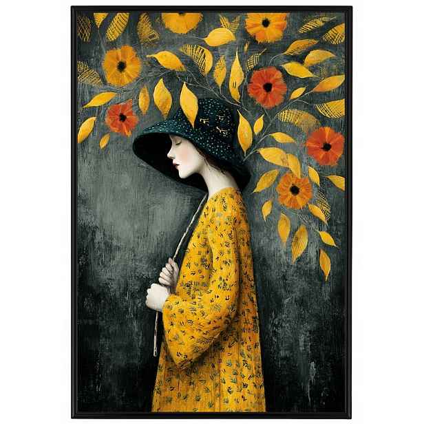 Plakát Rámeček Hliníková Grafika Portrét Žena Podzim Květy Listy 40x60