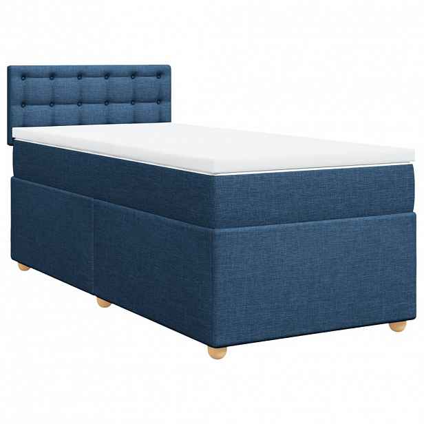 vidaXL Box spring postel s matrací modrá 90x190 cm textil