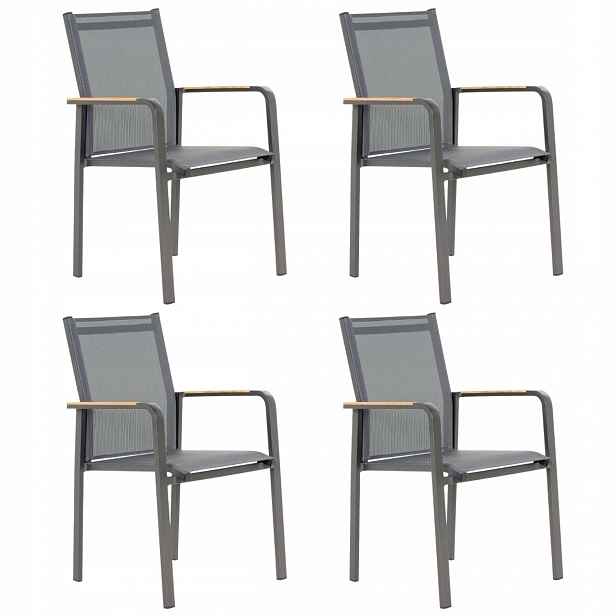 4x Zahradní židle šedá 56,5x60x90 cm odolné pohodlné Kingston Meven