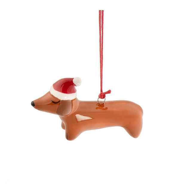 Keramická vánoční ozdoba 7,5 cm Sausage Dog – Sass & Belle