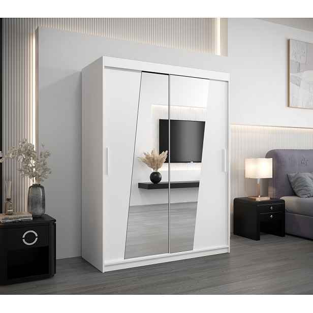 Šatní skříň se zrcadly ELVIRA - šířka 150 cm, bílá
