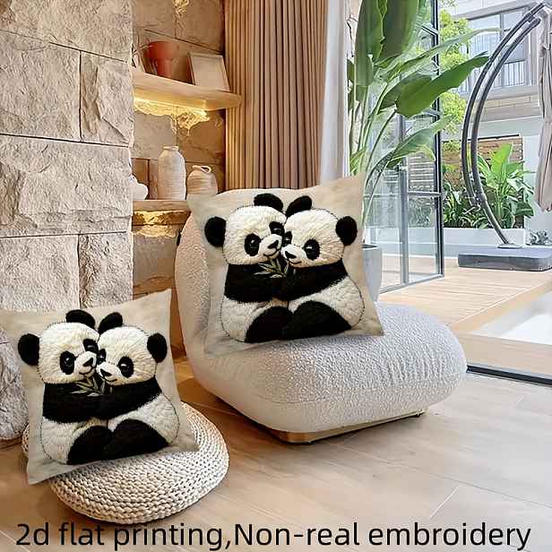 TEMU 1Pc2Pcs3Pcs4Pcs2D Plátní tisk Cute Panda Hug Design Polštářová potah Polyesterová tkanina, s vysokým rozlišením tiskem vzoru Nepravá vyšívaná,