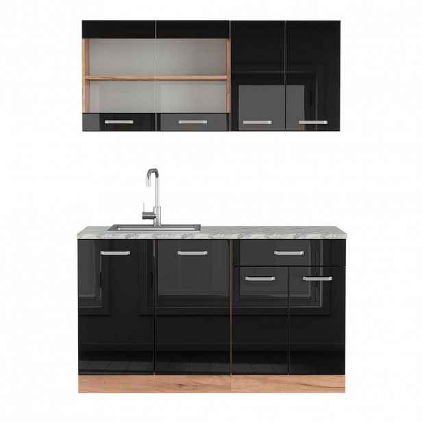 Vicco JEDNOTKOVÁ KUCHYNĚ R-Line Černý/zlatý dub s vysokým leskem 140 cm , PD Mramor