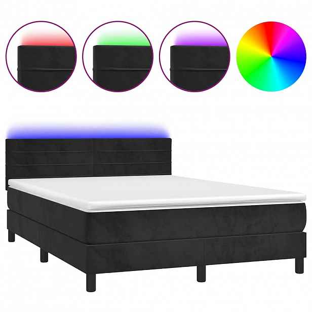 vidaXL Box spring postel s matrací a LED černá 140x200 cm samet
