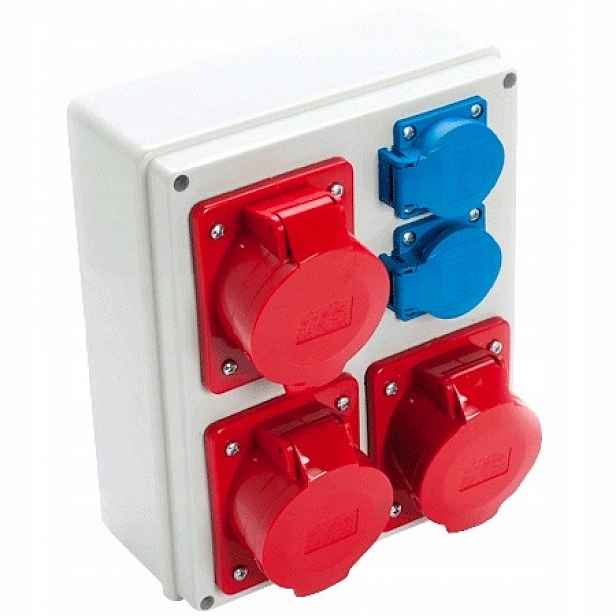 Elektrický nástěnný rozvaděč s zásuvkami 3x32A 2x250V IP44 Viplast